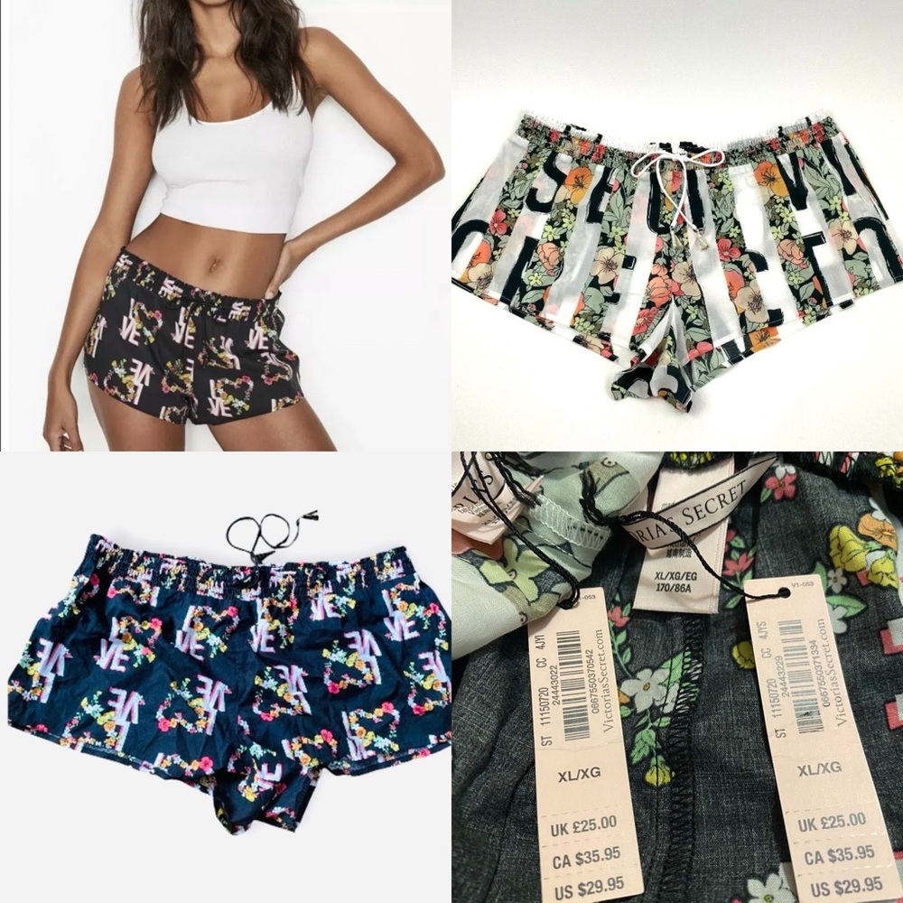 2 Victoria Secret Women's Floral Hearts Sleep or Lounge Shorts.NEW WITH TAGS
